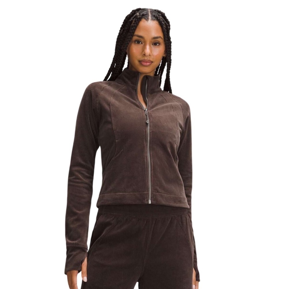 Lululemon Scuba Track Jacket Velvet Cord Espresso Brown Size 6 Full Zip